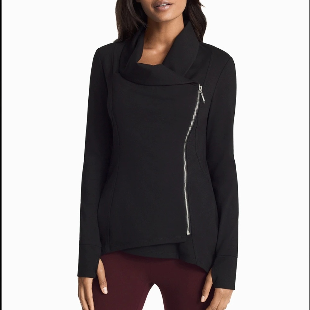 Ponte Cowl Neck Asymmetrical Zip Front Jacket